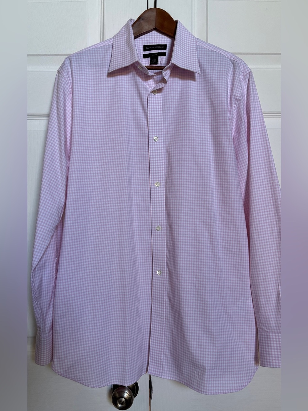 Banana Republic Mens L Slim Fit Pink Gingham Shirt